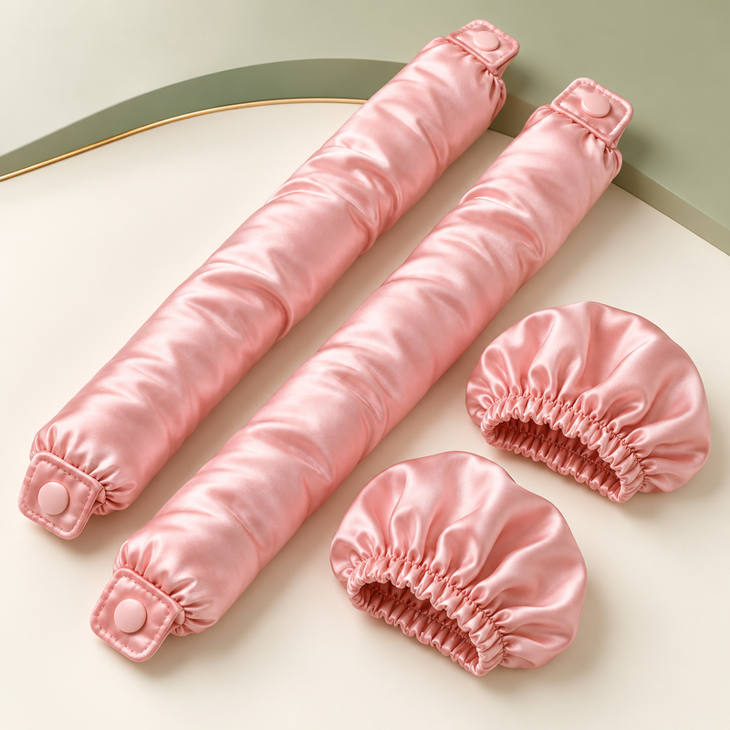 Kit Bella Curls com dois modeladores e duas toucas de cetim rosa